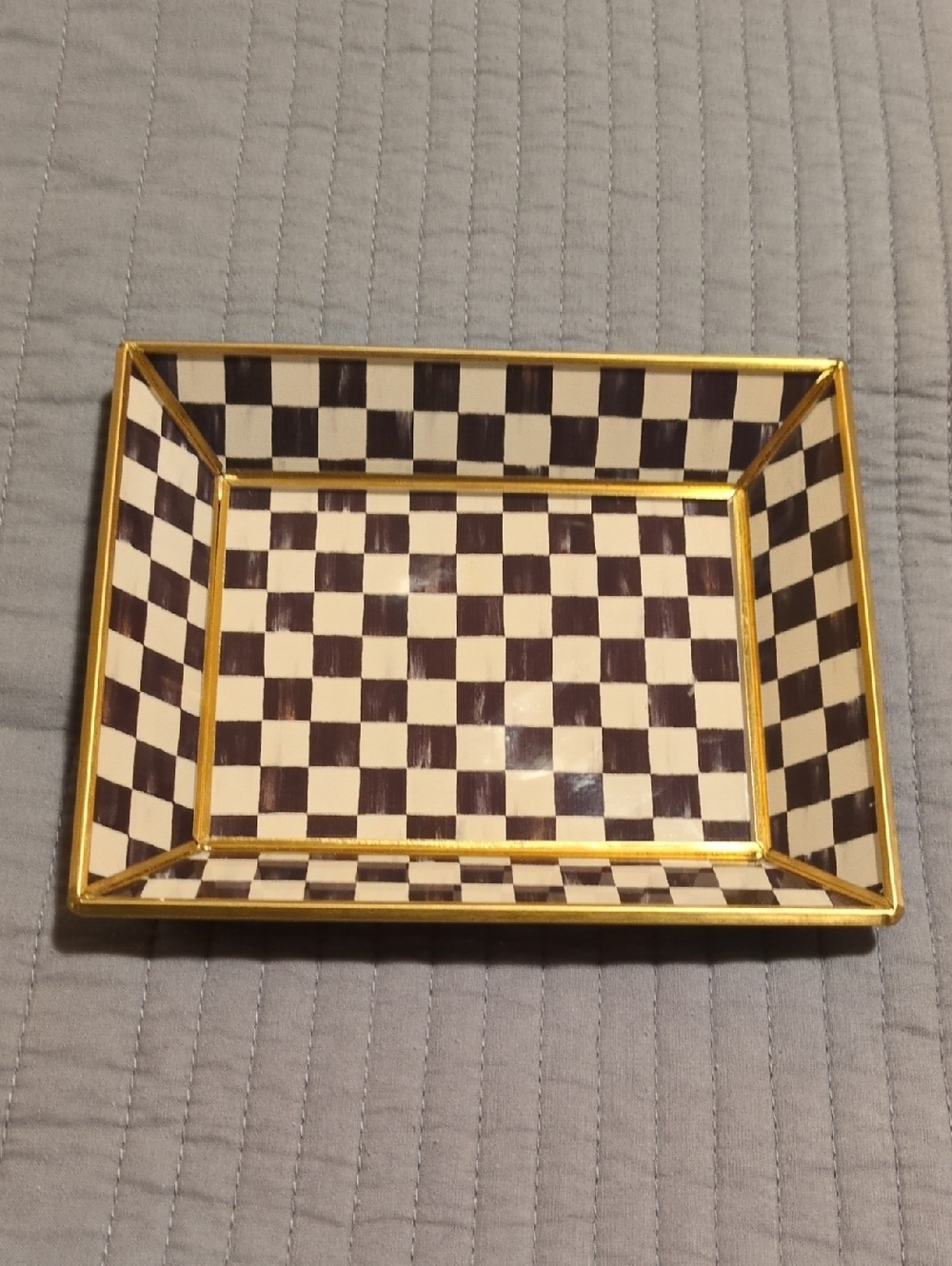 MacKenzie-Childs Black and White Check Tray with Gold Trim